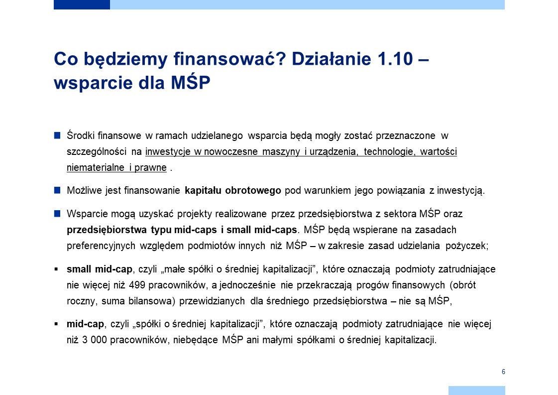 Działanie 1.10 wsparcie dla MSP