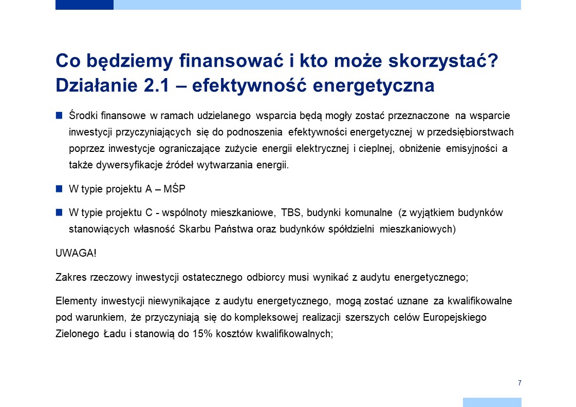 Działanie 2.1 - efektywność energetyczna