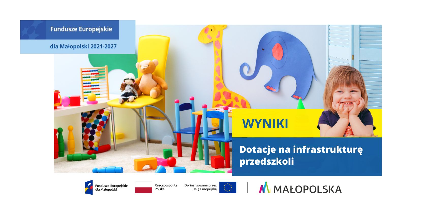 kolorowa, pełna zabwek sala przedszkolna, dziewczynka w wieku przedszkolnym podparta na rączkach