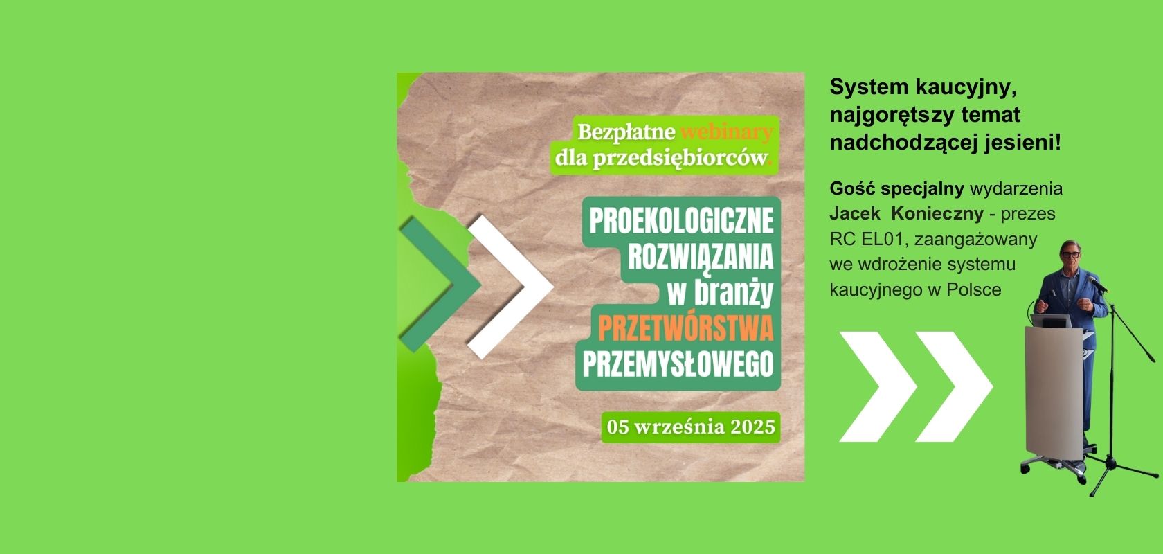 na kartce papieru pakowego informacja o webinarze dla przedsiębiorców 5 września i informacja o gościu wydarzenia