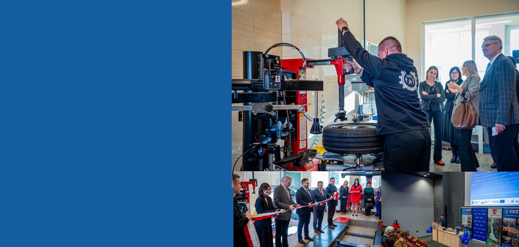 warsztat mechaniki samochodowej uczeń nakłada oponę na specjalistyczną maszynę