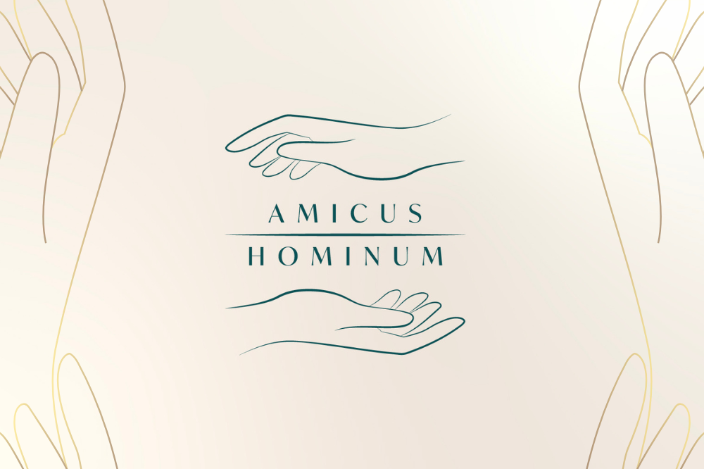 Dwie dłonie i napis Amicus Hominum
