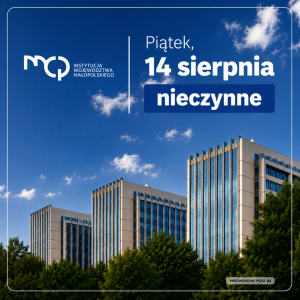3 biurowce i napis: Piątek, 14 sierpnia nieczynne